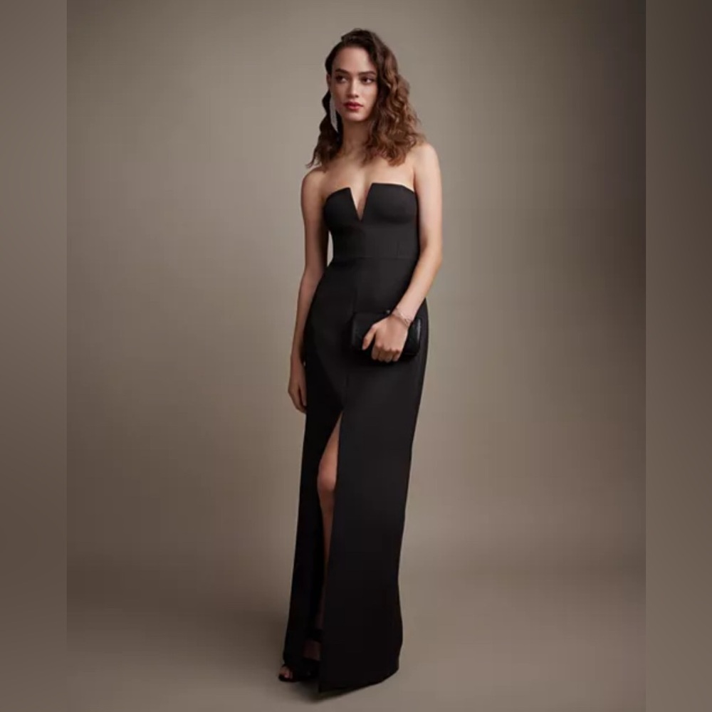 BCBGMaxAzria Black Strapless Sweetheart Slit Gown